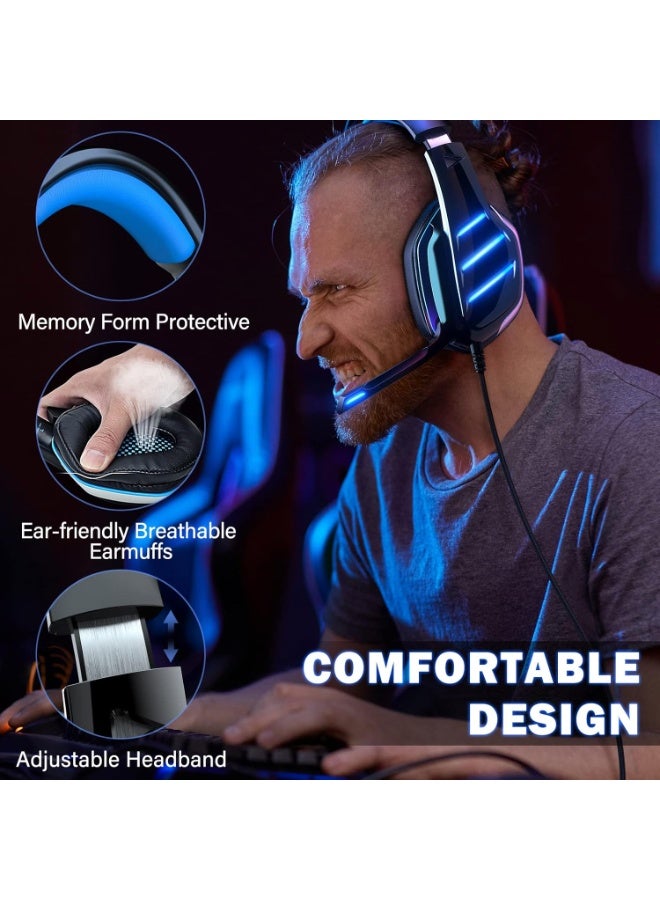 GM3 Gaming Headset – Wired 7.1 Surround Sound Headphones with Microphone, Noise-Isolating Over-Ear Headset for PC, PS4, Xbox, Laptop, FPS Gaming, LED Lights & Heavy Bass - Image 4