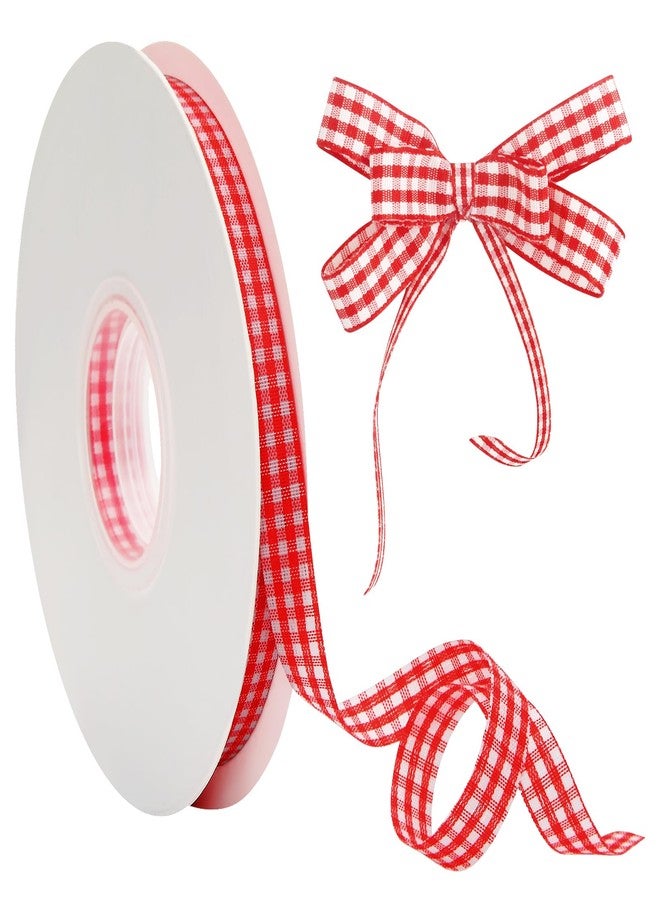 MixPeak Red and White Gingham Ribbon,3/8 Inch x 50 Yards Gift Wrapping Ribbon, Checkered Ribbon for Gift Wrapping, Christmas Wreaths, Home Decor, DIY Crafts - Image 1