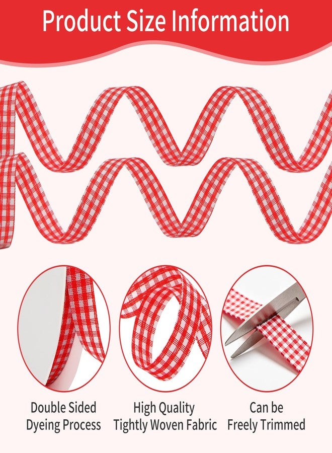 MixPeak Red and White Gingham Ribbon,3/8 Inch x 50 Yards Gift Wrapping Ribbon, Checkered Ribbon for Gift Wrapping, Christmas Wreaths, Home Decor, DIY Crafts - Image 3