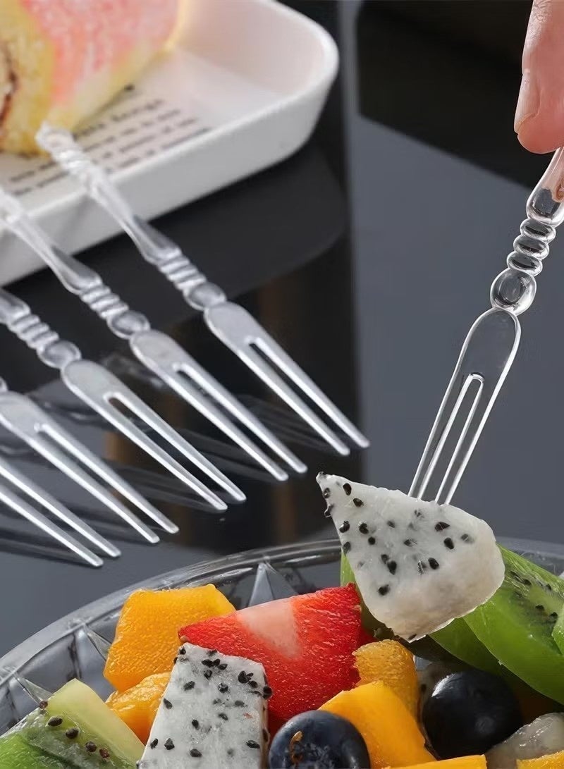 Disposable Plastic Fruit Forks Set, 1Bottle 200pcs for Family Party Birthday Party Wedding Dessert Cake, Bamboo Design10cm - Image 2
