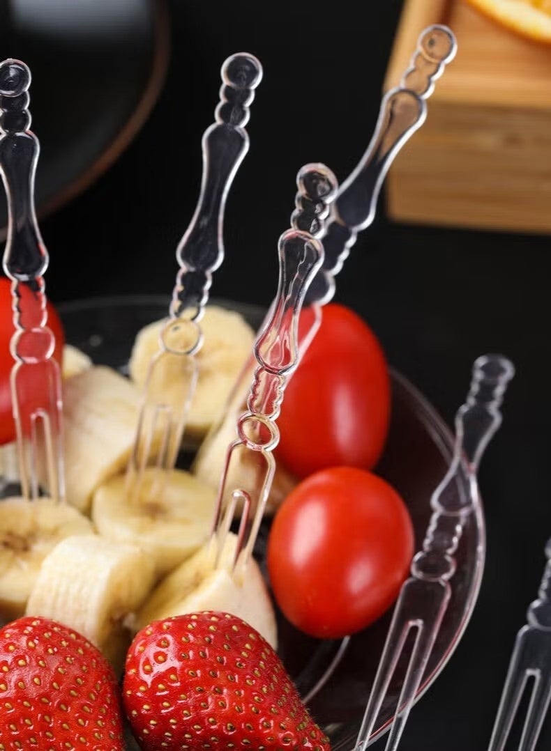 Disposable Plastic Fruit Forks Set, 1Bottle 200pcs for Family Party Birthday Party Wedding Dessert Cake, Bamboo Design10cm - Image 4