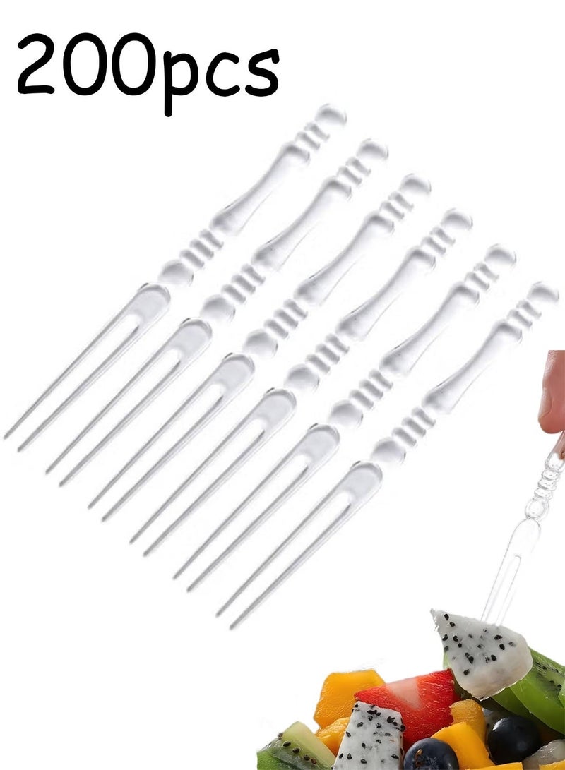 Disposable Plastic Fruit Forks Set, 1Bottle 200pcs for Family Party Birthday Party Wedding Dessert Cake, Bamboo Design10cm - Image 1