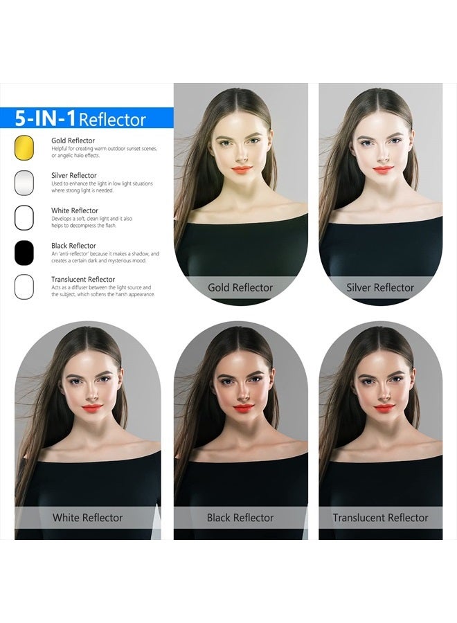 NEEWER 59"x79"/150x200cm Light Reflectors for Photography, Portable 5 in 1 Collapsible Multi Disc with Bag - Translucent, Silver, Gold, Black, White Diffuser for Studio and Outdoor Lighting - Image 2