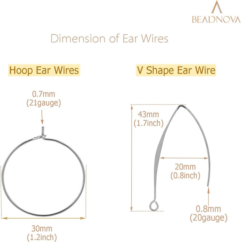 BEADNOVA Ear Wire Set 16pcs Hoop Ear Wires V Shape Earring Hook for Earring Making Jewelry Making DIY Silver Total 16pcs - Image 2