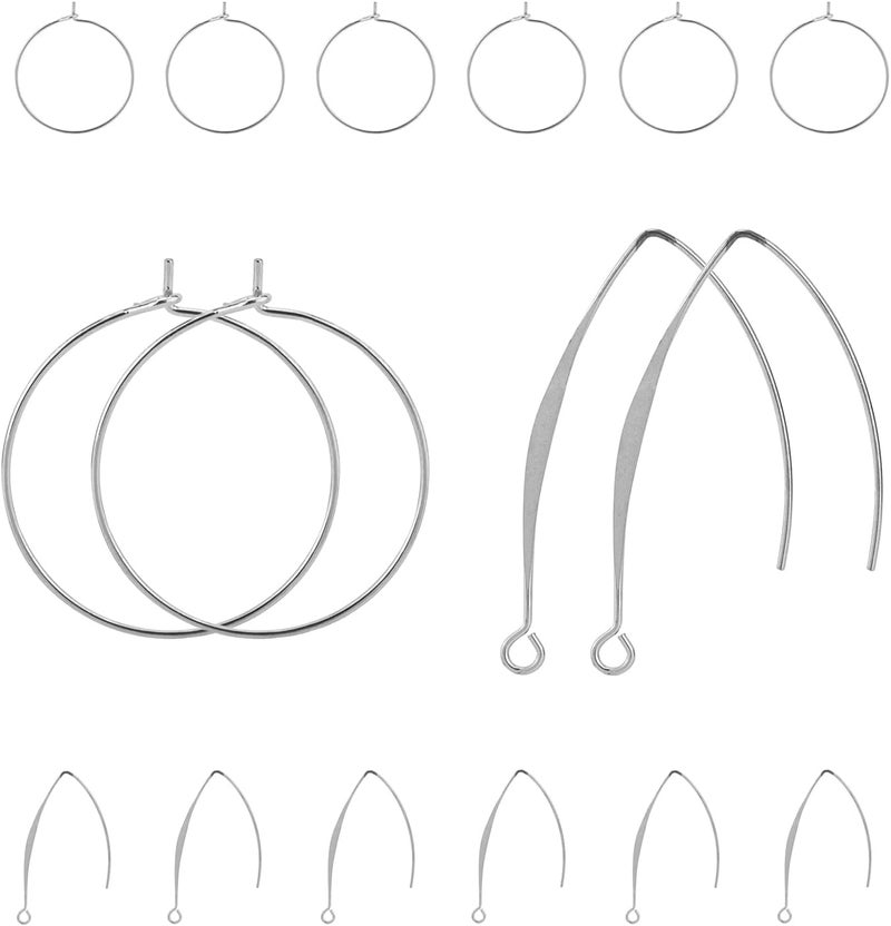 BEADNOVA Ear Wire Set 16pcs Hoop Ear Wires V Shape Earring Hook for Earring Making Jewelry Making DIY Silver Total 16pcs - Image 1