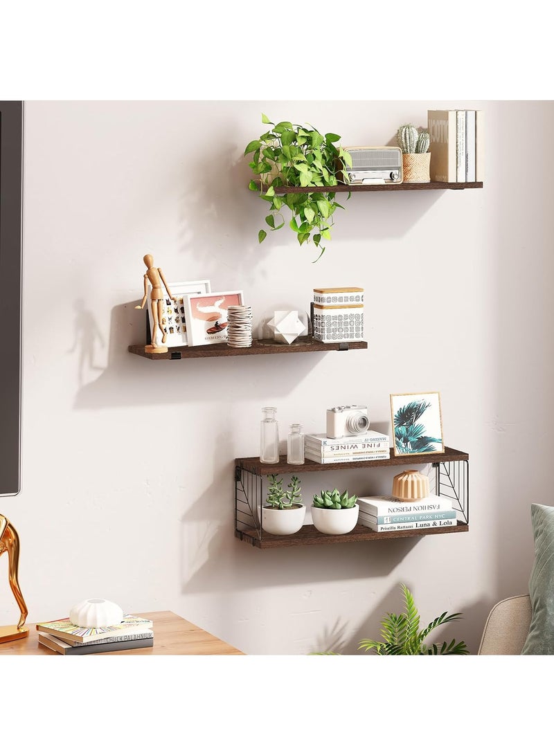 Hihonor 3+1 Tier Bathroom Floating Shelves Over Toilet, 15.8in Farmhouse Rustic Wood Shelves, Wall Decor for Bathroom, Living Room,Bedroom and Kitchen (Brown) - Image 5