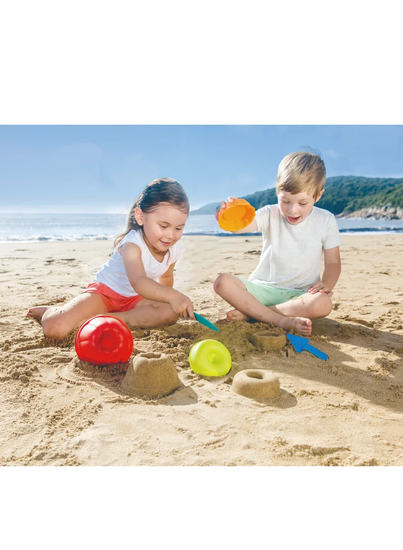 هيب Hape Baker's Trio Sand and Beach Toy Set for Toddlers, 5 Piece set Beach and Sand Toys for Kids, Sand and Beach Baking Molds Toys for Kids, Multicolor, Ages 18 months and Up