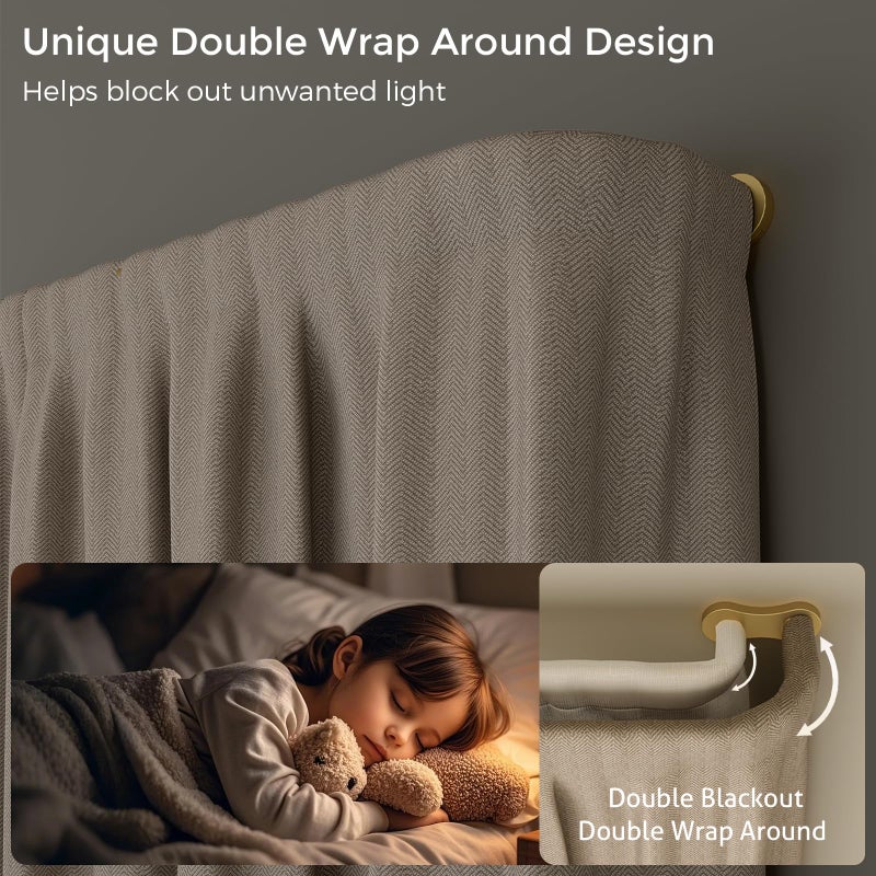 Wolistsa Gold Double Curtain Rod, Wrap Around Blackout Dual Curtain Rods for Windows 48 to 84 inch, Adjustable Heavy Duty Curved Spliced Room Darkening Double Rods, All Metal, Aluminium Bracket - Image 2