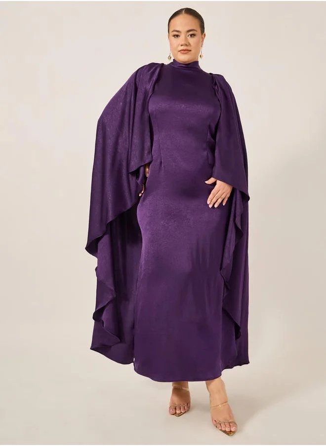 Styli Plus Size Plain Long Cape Sleeves A-Line Maxi Dress