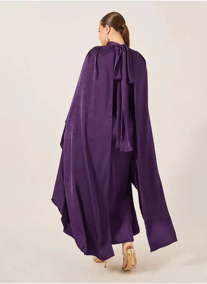 Styli Plus Size Plain Long Cape Sleeves A-Line Maxi Dress