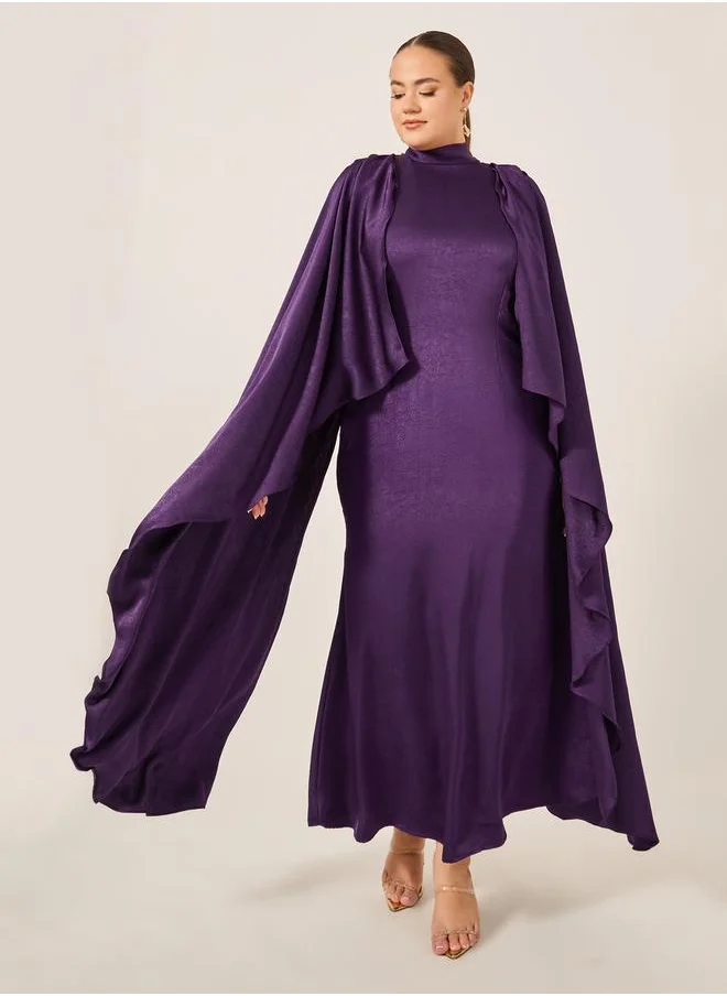 Styli Plus Size Plain Long Cape Sleeves A-Line Maxi Dress