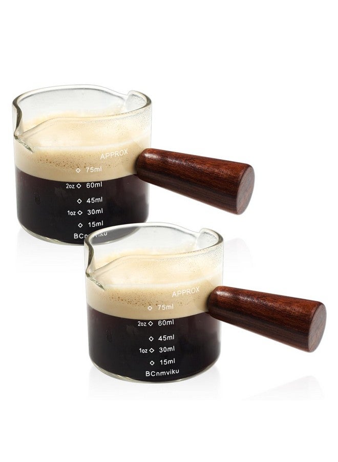 BCnmviku 2 PCS Double Spouts Measuring Triple Pitcher Milk Cup with Wood Handle 75ML Espresso Shot Glasses Parts Clear Glass By BCnmviku - Image 1