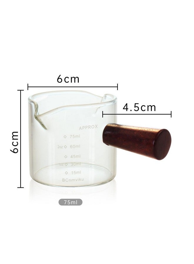 BCnmviku 2 PCS Double Spouts Measuring Triple Pitcher Milk Cup with Wood Handle 75ML Espresso Shot Glasses Parts Clear Glass By BCnmviku - Image 4