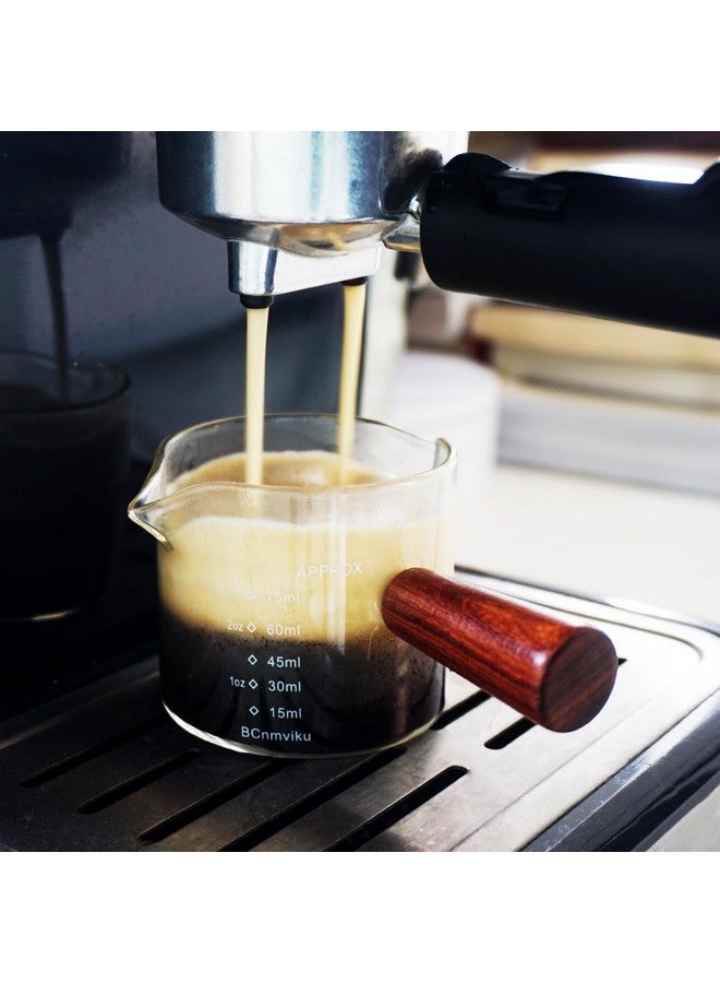 BCnmviku 2 PCS Double Spouts Measuring Triple Pitcher Milk Cup with Wood Handle 75ML Espresso Shot Glasses Parts Clear Glass By BCnmviku - Image 2