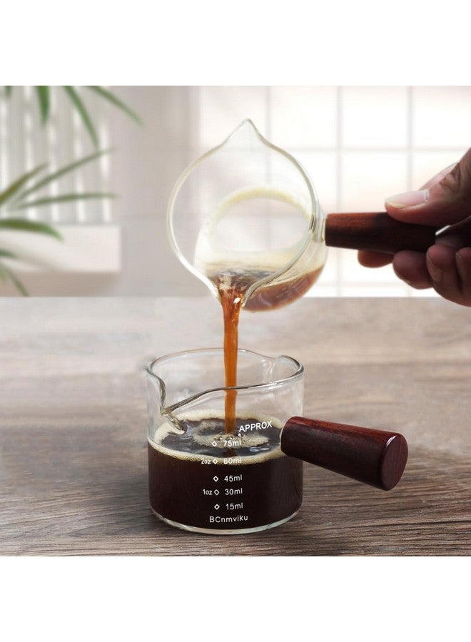 BCnmviku 2 PCS Double Spouts Measuring Triple Pitcher Milk Cup with Wood Handle 75ML Espresso Shot Glasses Parts Clear Glass By BCnmviku - Image 5
