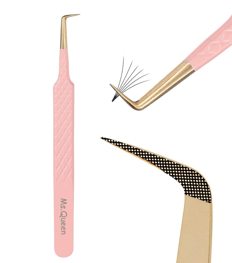 Ms.Queen 90 Degree Lash Tweezers for Eyelash Extensions, Precision Fiber Tip Grip Mega Volume Lash Tweezers - Image 1