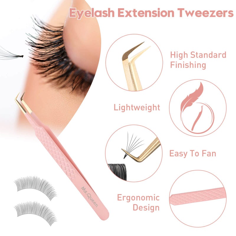 Ms.Queen 90 Degree Lash Tweezers for Eyelash Extensions, Precision Fiber Tip Grip Mega Volume Lash Tweezers - Image 3