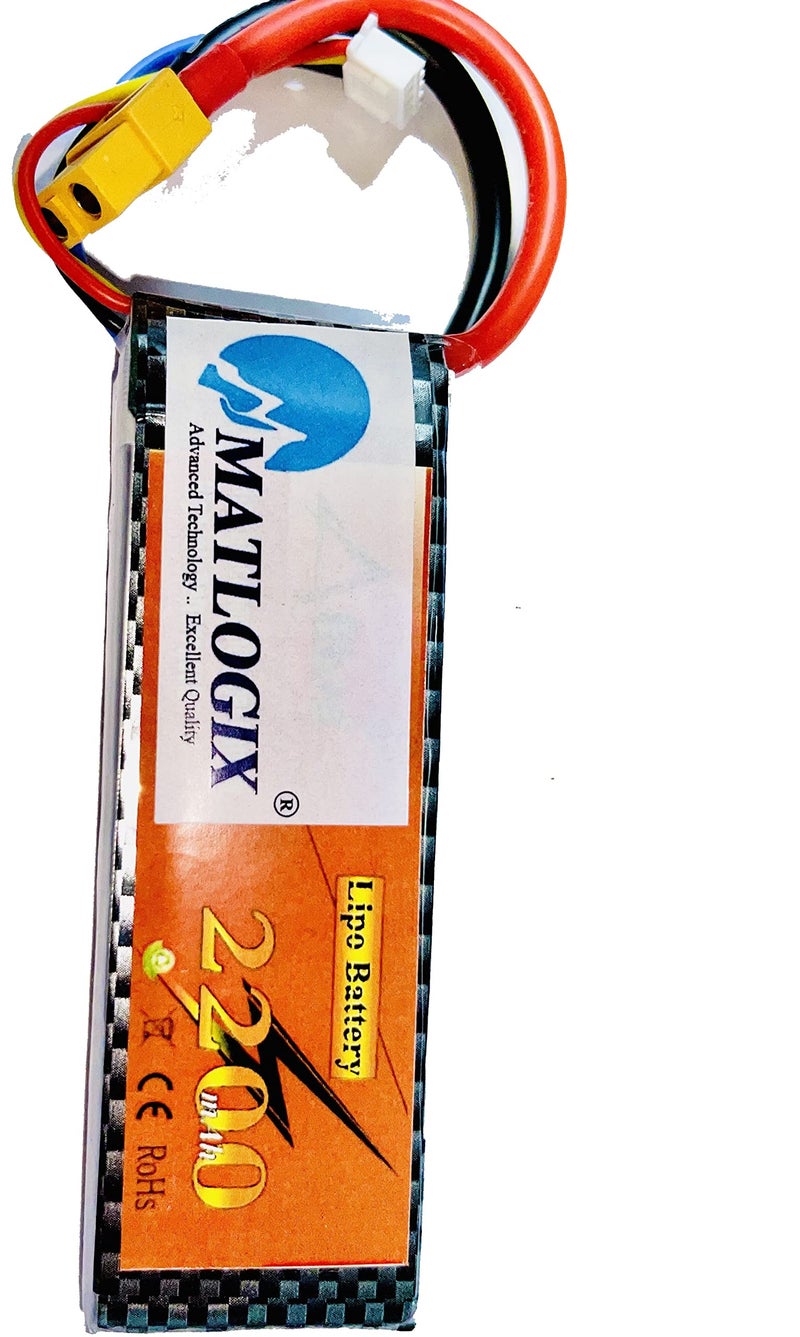 MatLogix Lipo Battery 2200 mAh 3S 35C 11.1V for Drone, Quadcopter, RC Plane, Helicopter, RC Car (2200 mah) - Image 1