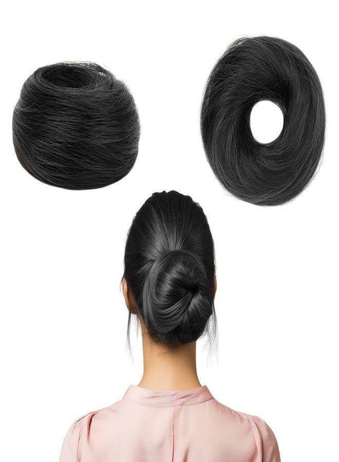 بلوشيا ربطات شعر من شعر بشري طبيعي من BLUSHIA - ربطة شعر فوضوية على شكل كعكة جودا - ربطات شعر دائرية مع شريط مطاطي مرن - أسود طبيعي - قطعة واحدة - 30 جرامًا - Image 1