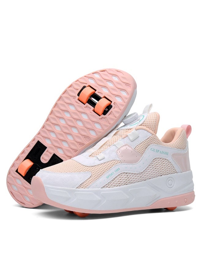 NIBEMINENT Kids Roller Skates Shoes 4 Wheels Roller Shoes Boys Girls Wheel Shoes Roller Sneakers Shoes for Beginner More Balanced  - Image 1