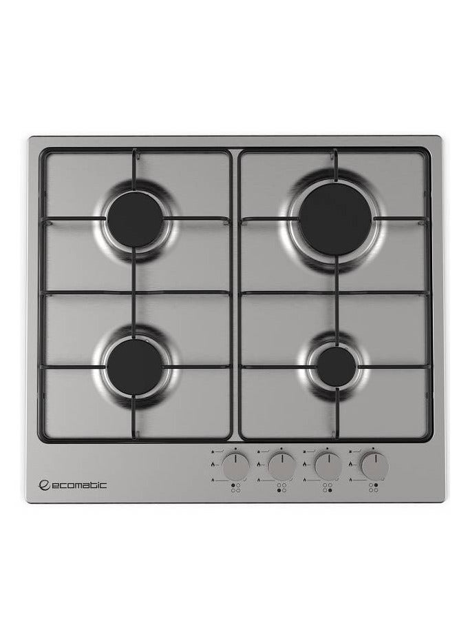Ecomatic Built-in Gas Cooker, 60 cm, 4 Burners, S603BS - Silver