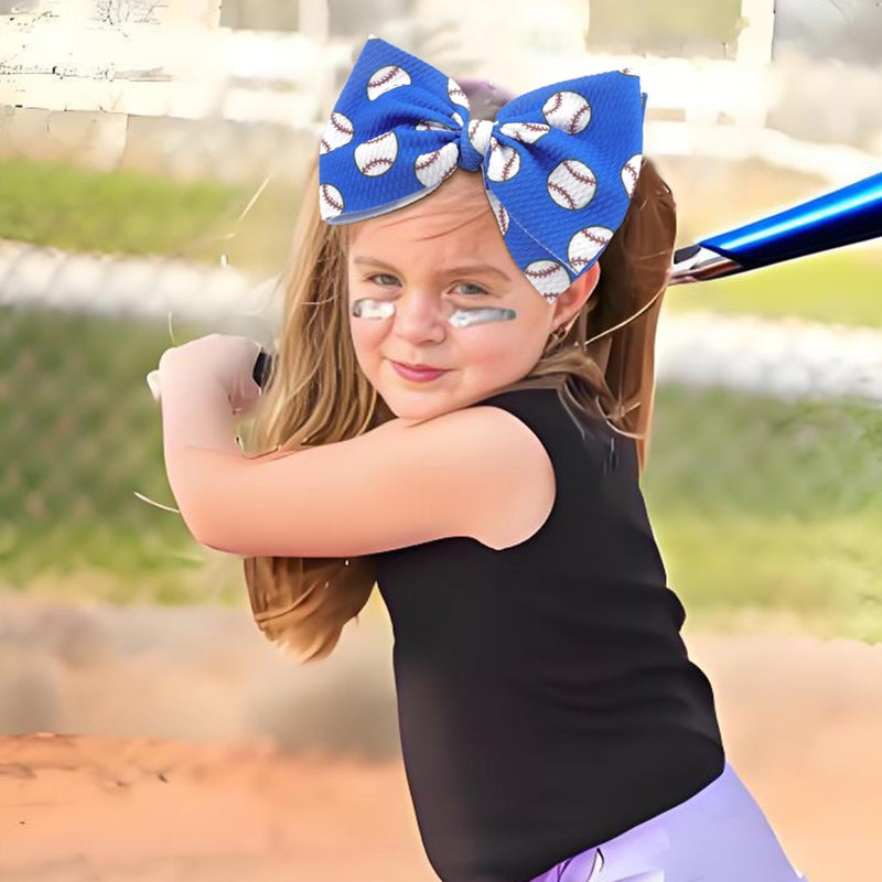 ONENINEDREAM Baseball Baby Bow Headband High Stretchy Soft Nylon Headbands for Infant Girls Toddler Handmade Hairbands with Bows Baseball Hair Accessories Red Blue - Image 2