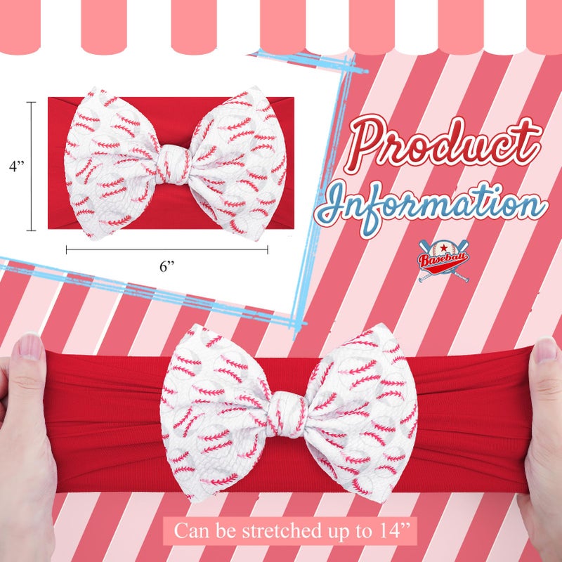 ONENINEDREAM Baseball Baby Bow Headband High Stretchy Soft Nylon Headbands for Infant Girls Toddler Handmade Hairbands with Bows Baseball Hair Accessories Red Blue - Image 4