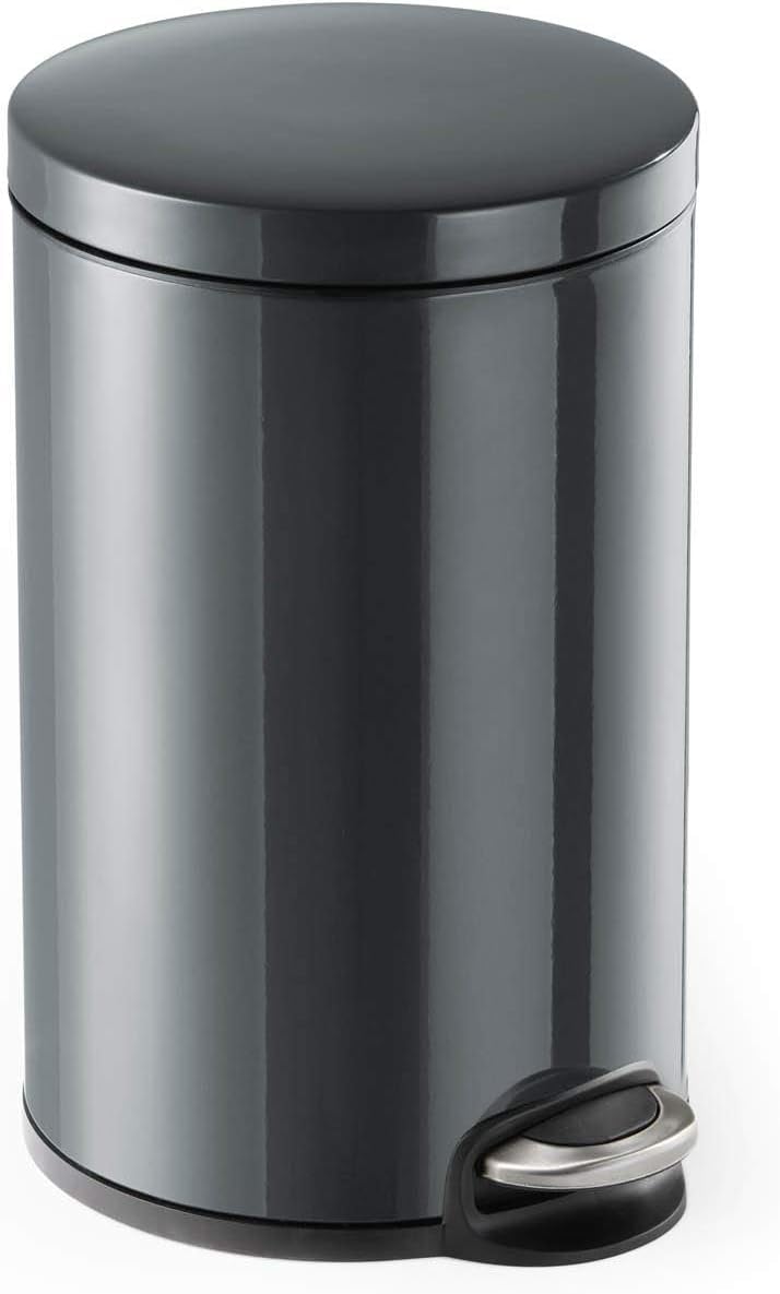 Durable Pedal Bin Metal Round  12 Litre Capacity  Silent Closing Lid  Ideal for Offices Warehouse Bathrooms etc  Dark Charcoal Colour