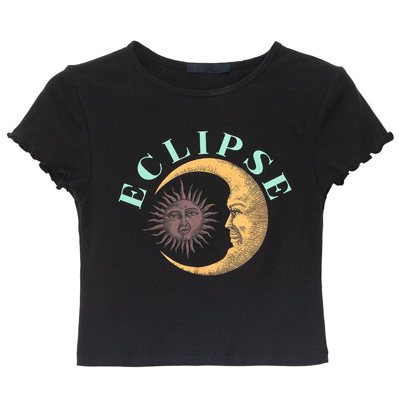 2023 new online red super popular bm elegant style cropped Hong Kong style top butterfly short sleeve t-shirt womens T-shirt 304 * Black 