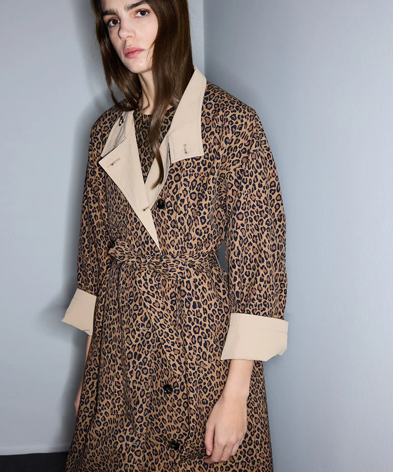 ابيكول Leopard Print Technical Trench Coat