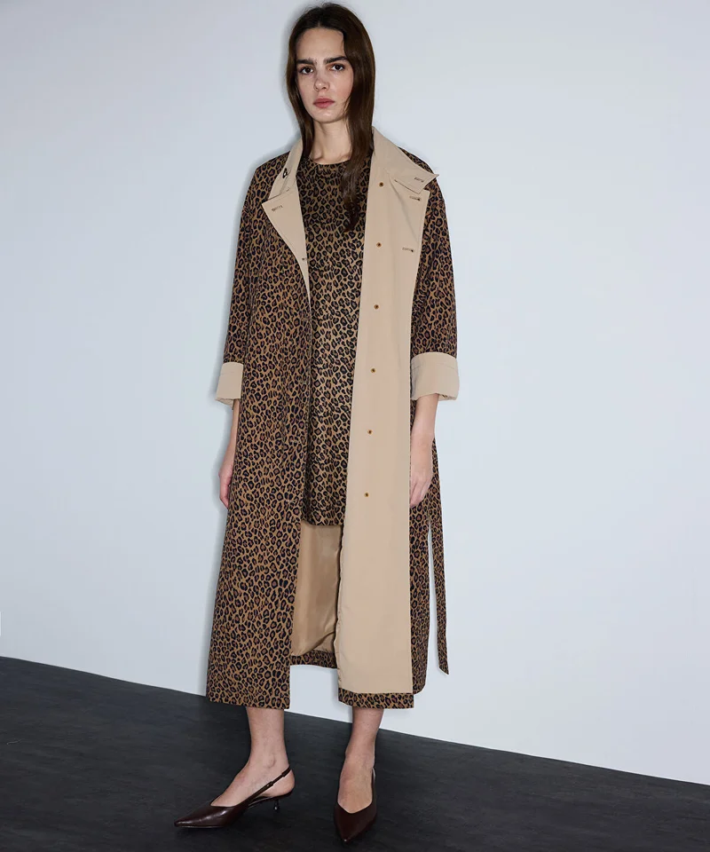 ابيكول Leopard Print Technical Trench Coat