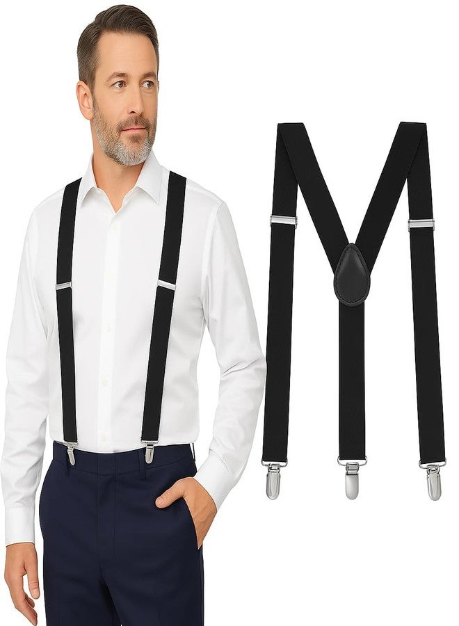Man of Men حمالات سوداء متينة للرجال - حمالات قابلة للتعديل مقاس 1 بوصة بتصميم Y-Back، مناسبة لبناطيل البدلات الرسمية | مشابك معدنية قوية، أشرطة مطاطية متينة، تقوية جلدية - مريحة، رسمية، للاستخدام اليومي - Image 1