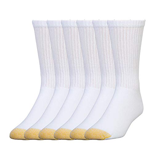GOLDTOE Mens 656s Cotton Crew Athletic Socks Multipairs White 6Pairs Large