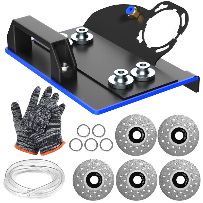 Guweta Angle Grinder Stand for Tile 45Â° Chamfer Cutting Tile Chamfering Tool with 3 Saw Blades 2 Meter Long Hose & Gloves 100 -Type Angle Bracket Grinder Holder for Ceramic Stone Cutting(Black) - Image 1