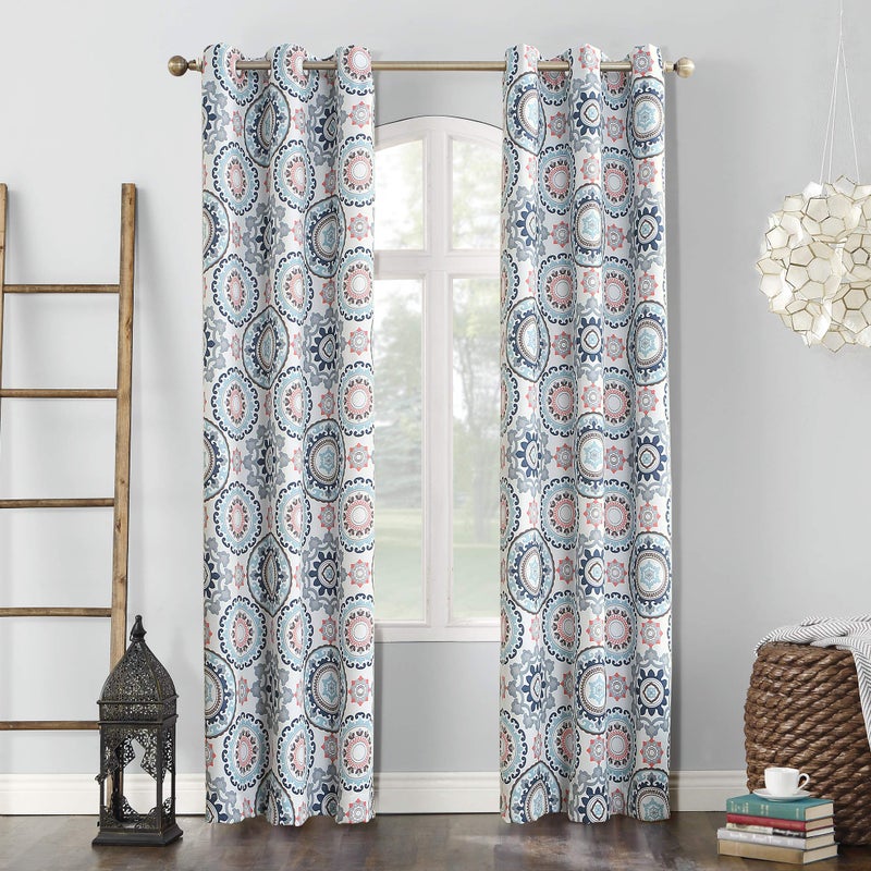 Sun Zero Nepal Global Medallion Print Blackout Grommet Curtain Panel 40 x 84 Stone
