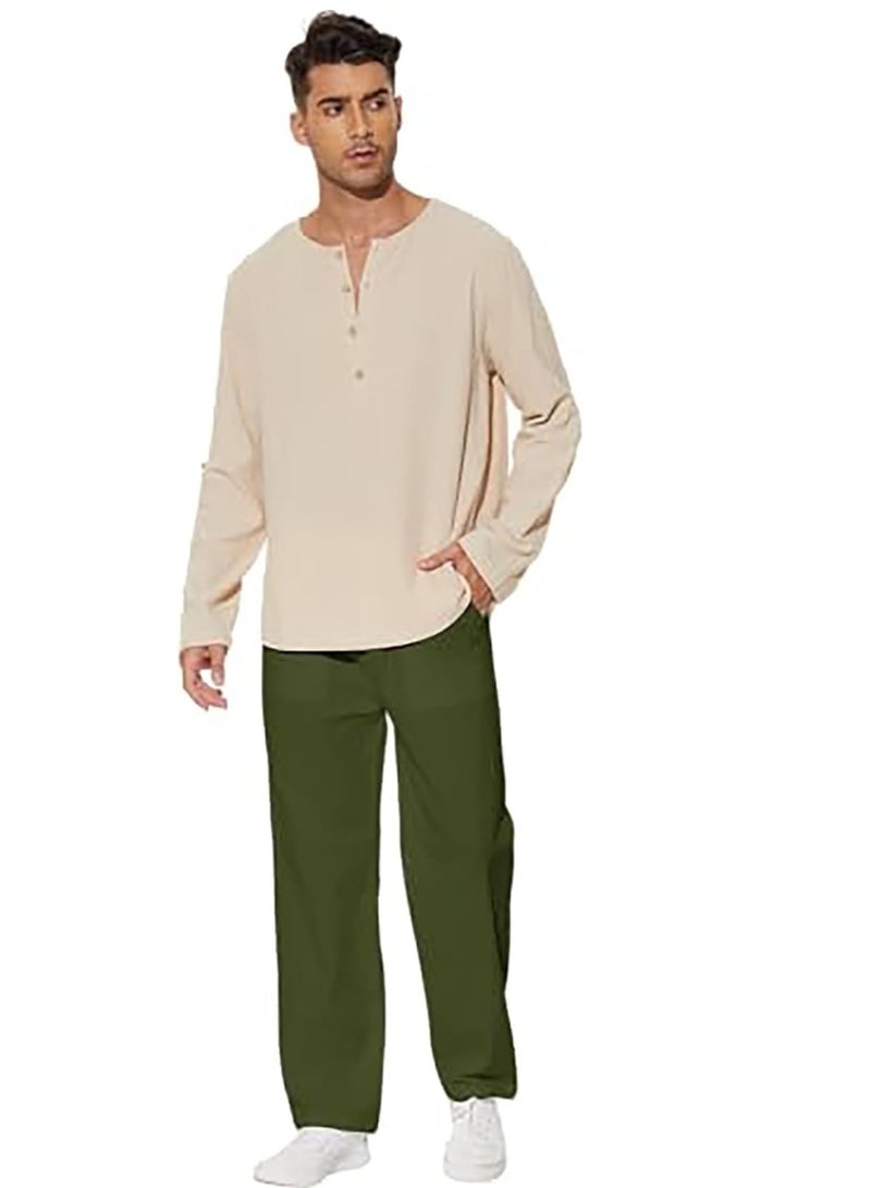 Men's Cotton Linen Pants Loose Fit Casual Yoga Pants Drawstring Elastic Waist Straight Legs Pants  - Image 4