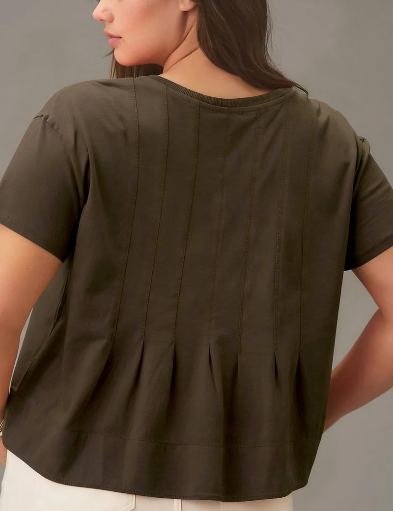 OPCAKM Cute Tops for Women Summer Pleated Swing T-Shirt Casual Babydoll Peplum Tops Lightweight Flowy Loose Fit Tee(Brown-M) - Image 4
