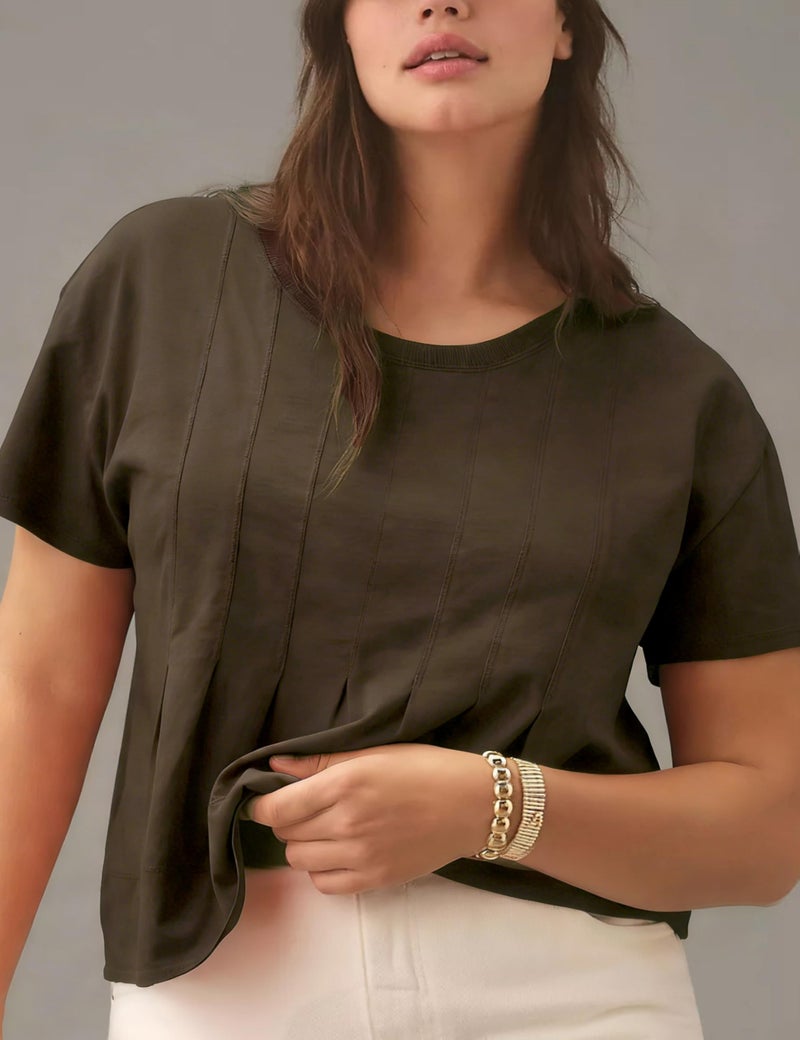 OPCAKM Cute Tops for Women Summer Pleated Swing T-Shirt Casual Babydoll Peplum Tops Lightweight Flowy Loose Fit Tee(Brown-M) - Image 3