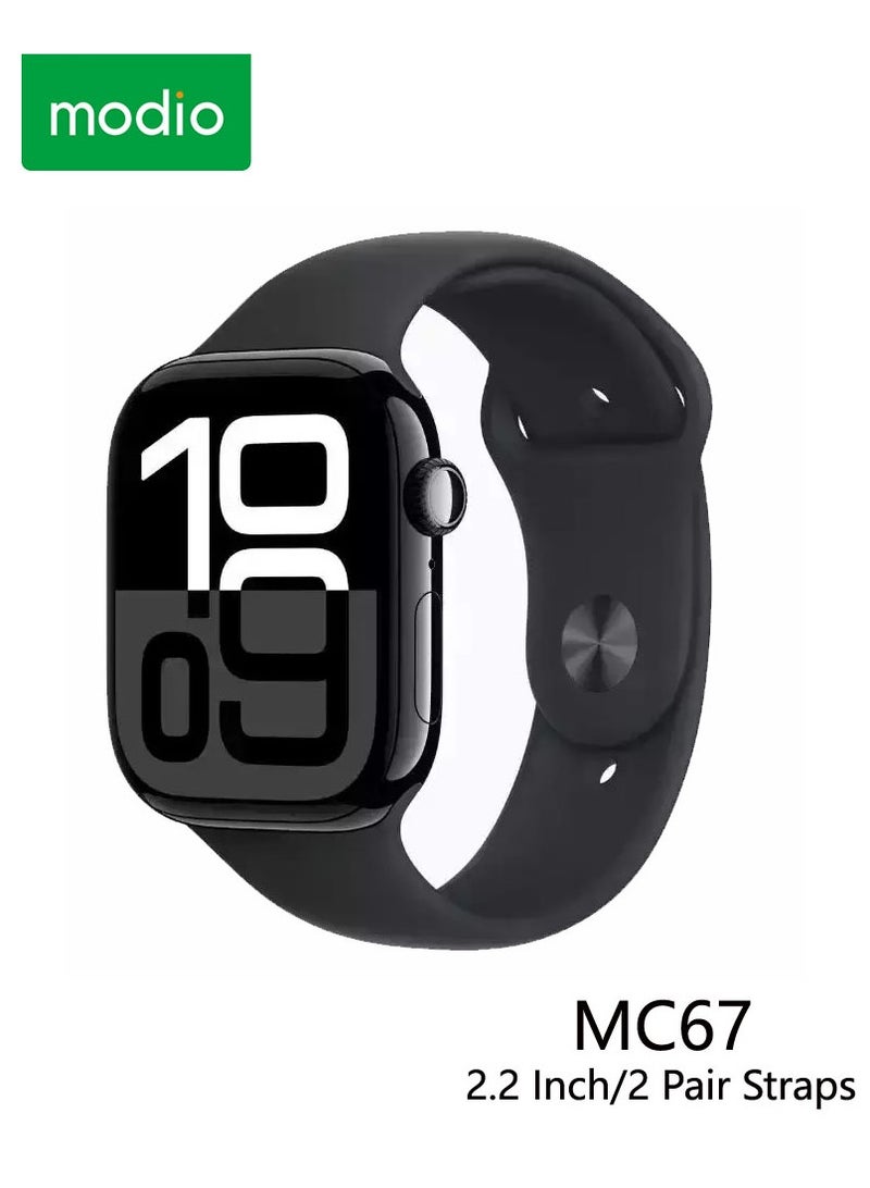 موديو ساعة ذكية من سلسلة Modio MC67 مقاس 2.2 بوصة مع زوجين من الأشرطة وكابل شحن باللون الأسود مصممة للسيدات والرجال - Image 1