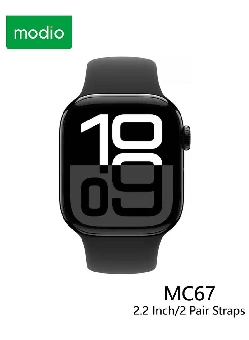 موديو ساعة ذكية من سلسلة Modio MC67 مقاس 2.2 بوصة مع زوجين من الأشرطة وكابل شحن باللون الأسود مصممة للسيدات والرجال - Image 2