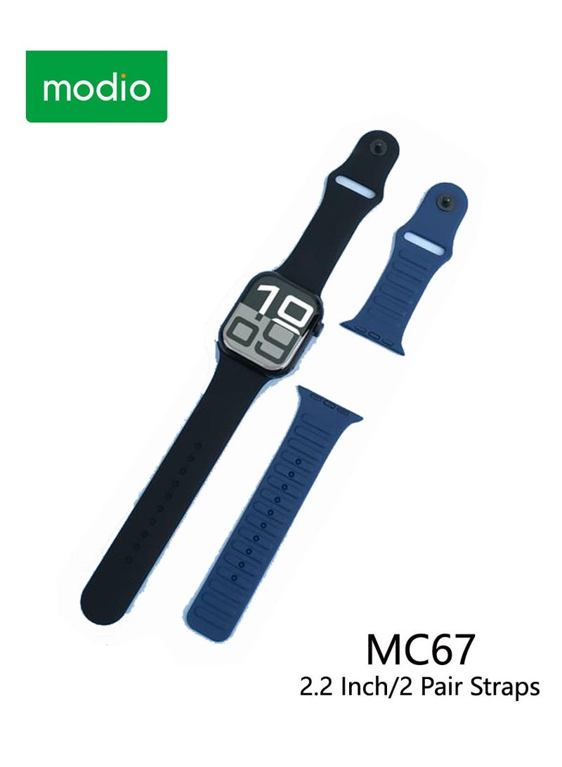 موديو ساعة ذكية من سلسلة Modio MC67 مقاس 2.2 بوصة مع زوجين من الأشرطة وكابل شحن باللون الأسود مصممة للسيدات والرجال - Image 3