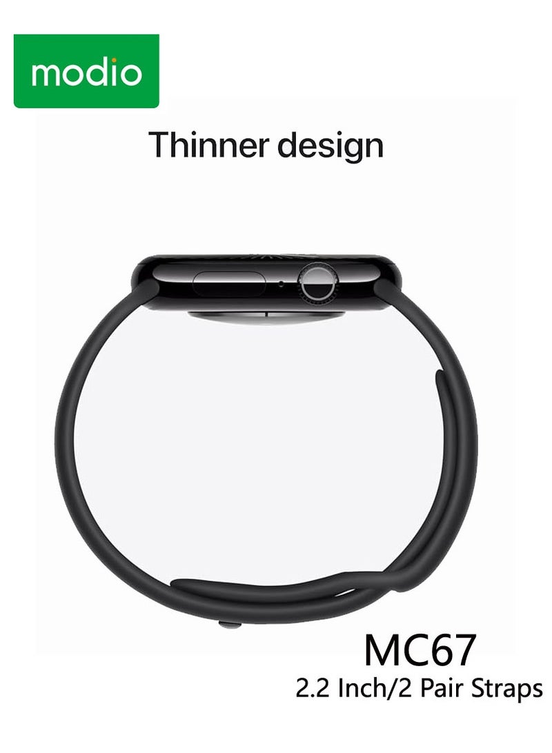 موديو ساعة ذكية من سلسلة Modio MC67 مقاس 2.2 بوصة مع زوجين من الأشرطة وكابل شحن باللون الأسود مصممة للسيدات والرجال - Image 4