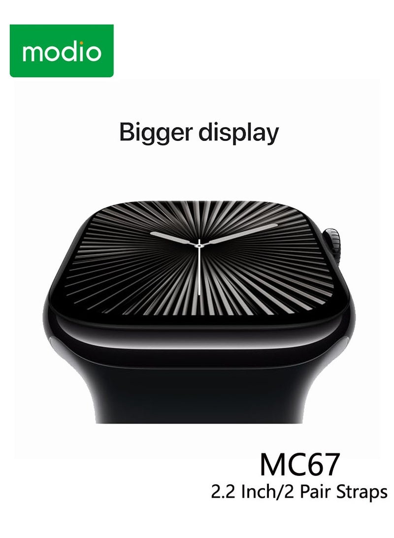 موديو ساعة ذكية من سلسلة Modio MC67 مقاس 2.2 بوصة مع زوجين من الأشرطة وكابل شحن باللون الأسود مصممة للسيدات والرجال - Image 5