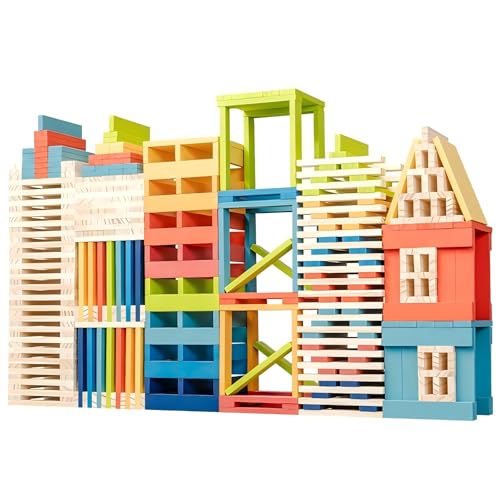 penepico Premium 300 Pcs Rainbow Wooden Building Blocks for Kids Ages 312Colorful Pine STEM Construction Toy Vibrant OpenEnded Creative Building Blocks Set Educational Sorting Patterning Gift 465 in - Image 5