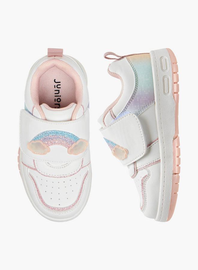 JUNIORS Girls Rainbow Embellished Hook & Loop School Sneakers - Image 1