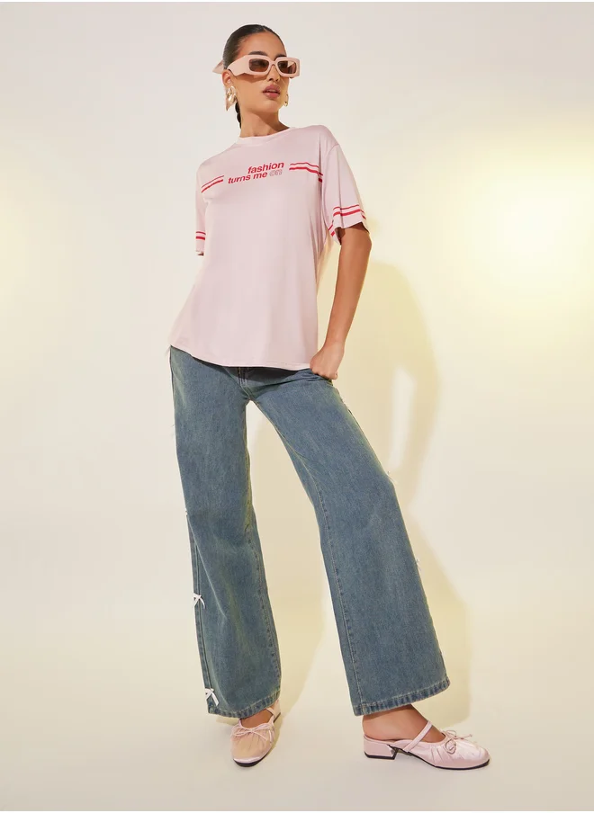 Take Two Slogan Print Round Neck T-Shirt