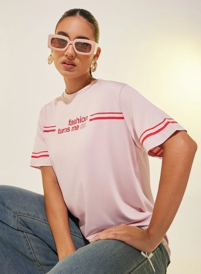 Take Two Slogan Print Round Neck T-Shirt