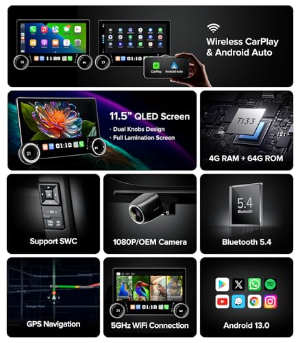 AINAVITO 11.5 Inch Dual Knobs 4+64G Radio for Ford F150 2009-2014 | Wireless CarPlay Android Auto QLED Touch Screen Car Stereo | AM/FM Tuners |Steering Wheel Control - Image 5