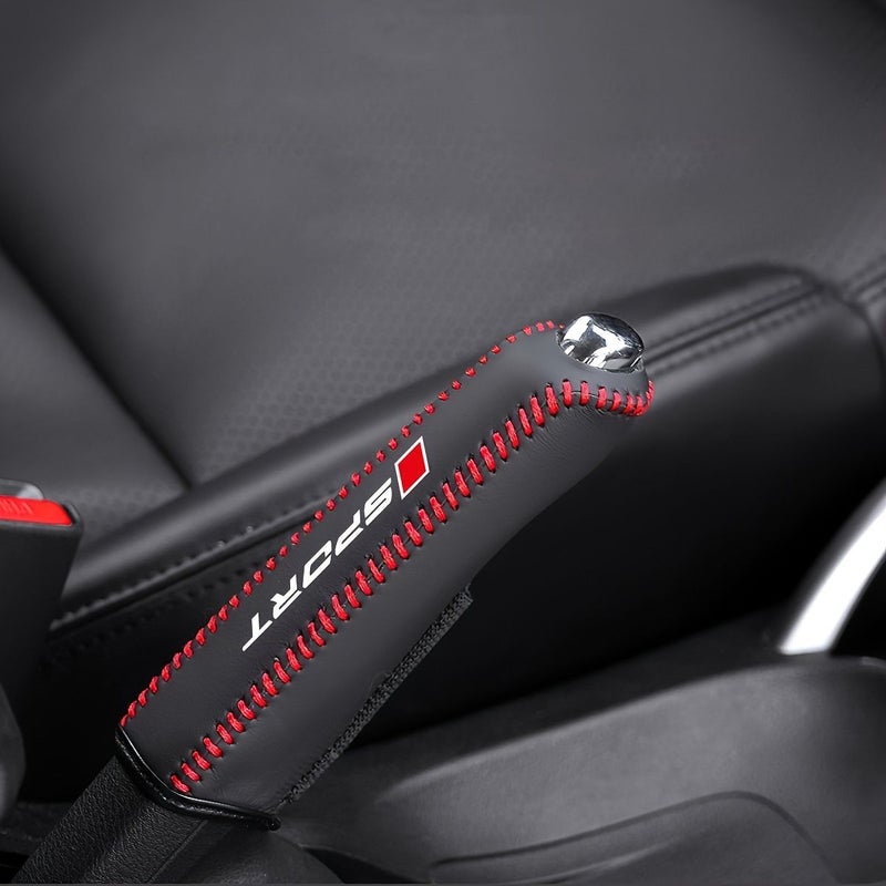 Black and Red Faux Leather Car Handbrake Cover Lever Protector - Image 3