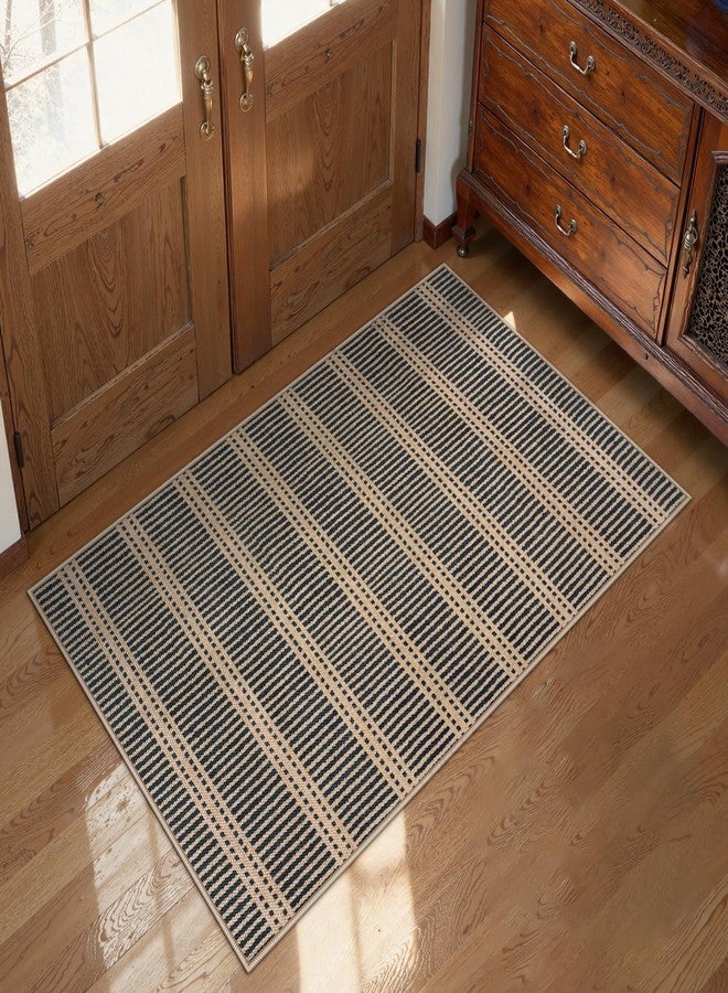 LIVEBOX Easy Jute Indoor Outdoor Rug 3x5 Front Porch, Black Striped Washable Outdoor Rugs for Entryway Living Room, Tan Non Slip Rug Geometri Carpet Door Mat for Entry Front Door, Kitchen, Bedroom - Image 1